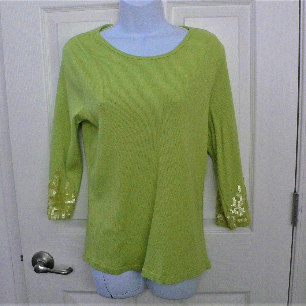 NWOT Coldwater Creek Chartreuse Top 3/4 sleeve L